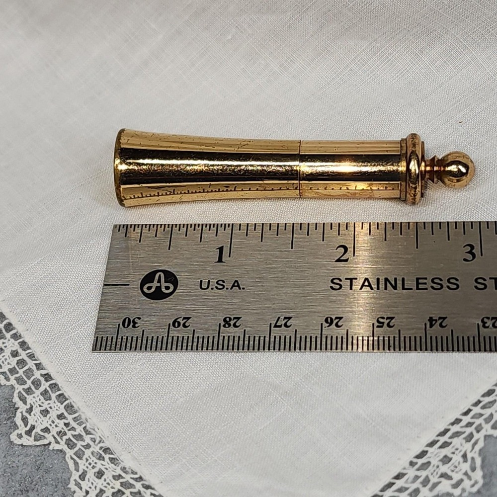Vintage Hazel Bishop Lipstick Case Gold Tone Metal Come What May New York MCM - Picture 9 of 11